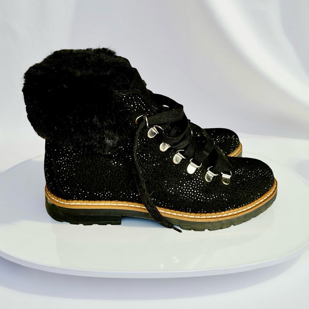 INC International Concepts Black Sparkle Faux Fur Boots